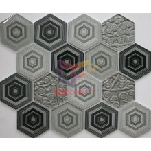 Ceramic Mix Cool Paving Glass Hexagon Shape Bathroom Mosaic (CFC661)